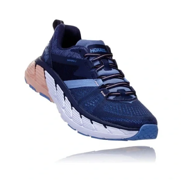 !SOLD! HOKA One One Mood Indigo Blue Dusty Pink Gaviota 2 Running Sneaker Shoes - Picture 2 of 13